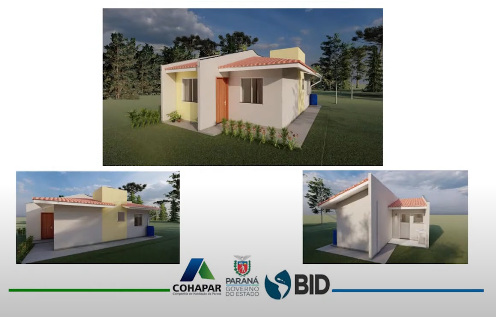 Imagem mostra os três tipos de plantas que a Cohapar criou para o programa Vida Nova, de construção de casas para pessoas em situação de vulnerabilidade social.